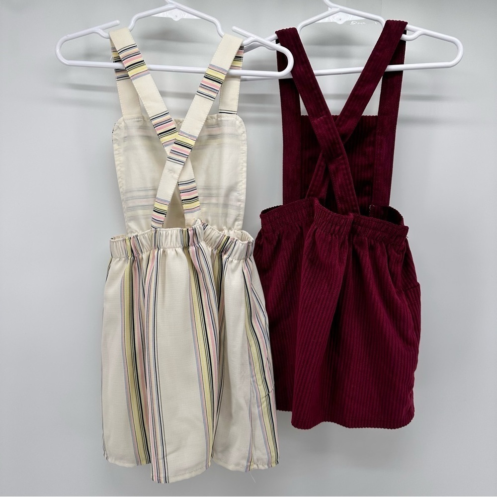 GIRLS 3T Boho OVERALLS Dress LOT Stripe Burgundy PREPPY PEASANT Modern JUMPERS - Picture 7 of 7